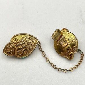 VTG LA Junior High School 1960 Classic Gold-Tone Enameled Tie‎ Chain Guard Pin